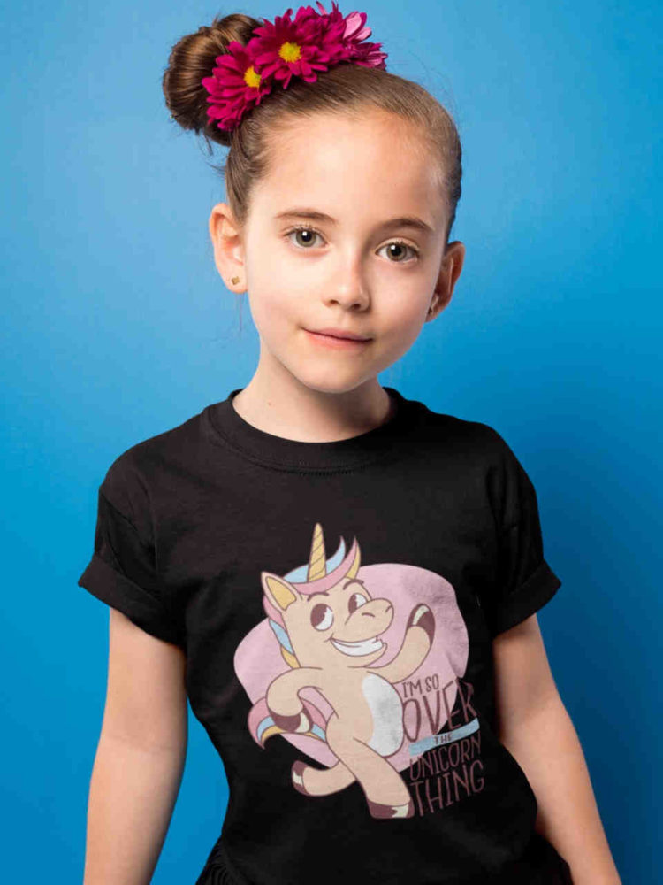 sweet girl in black tshirt with Funny unicorn quote