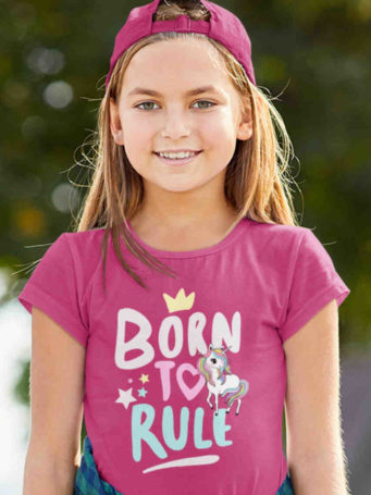 6S1085 cool girl in dark pink Unicorn Born to Rule tshirt