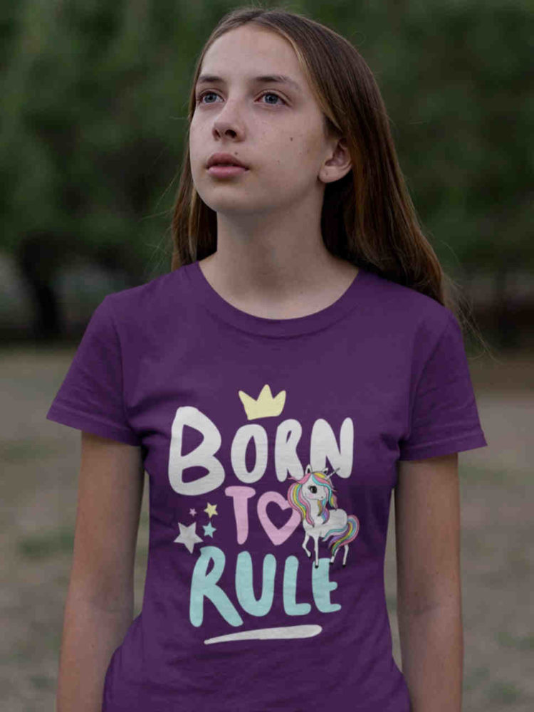 pretty girl in purple Unicorn Born to Rule tshirt