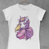 cute girl in white tshirt with unicorn going to school