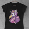 cute girl in black tshirt with unicorn going to school
