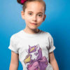 pretty girl in white tshirt with unicorn going to school