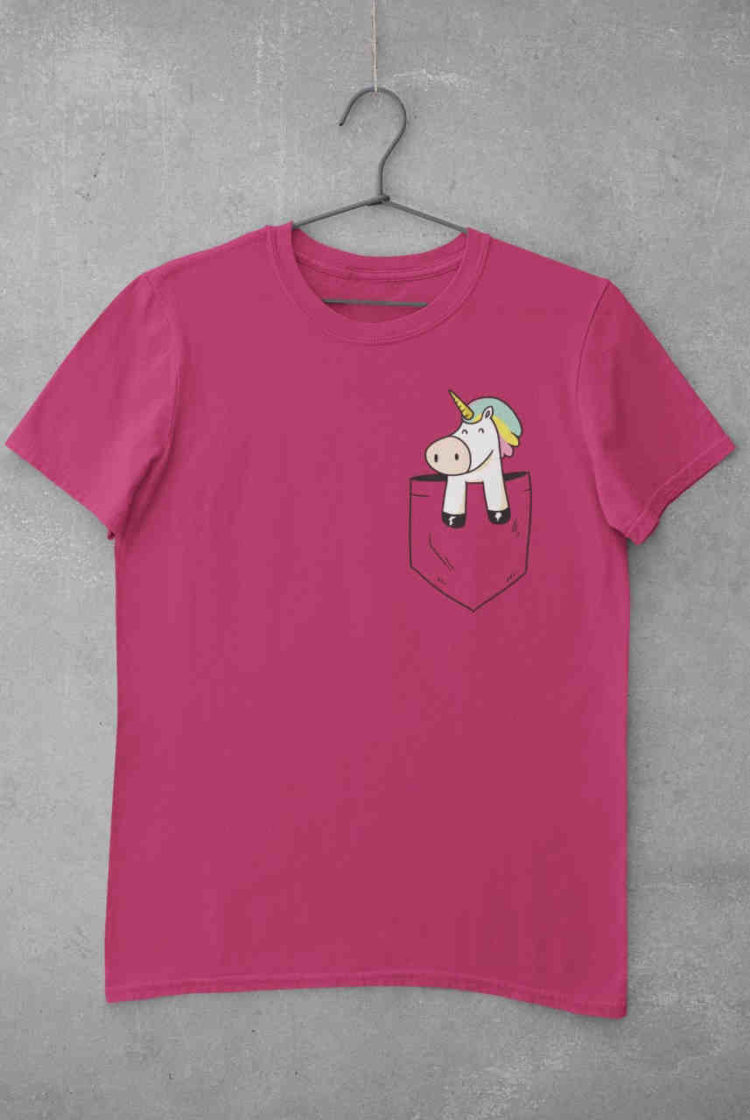 Dark pink Pocket unicorn tshirt