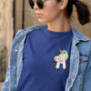 beautiful girl in Deep Blue Pocket unicorn tshirt