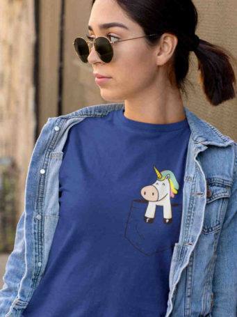 6S1089 beautiful girl in Deep Blue Pocket unicorn tshirt