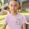 cute girl in light pink Pocket unicorn tshirt