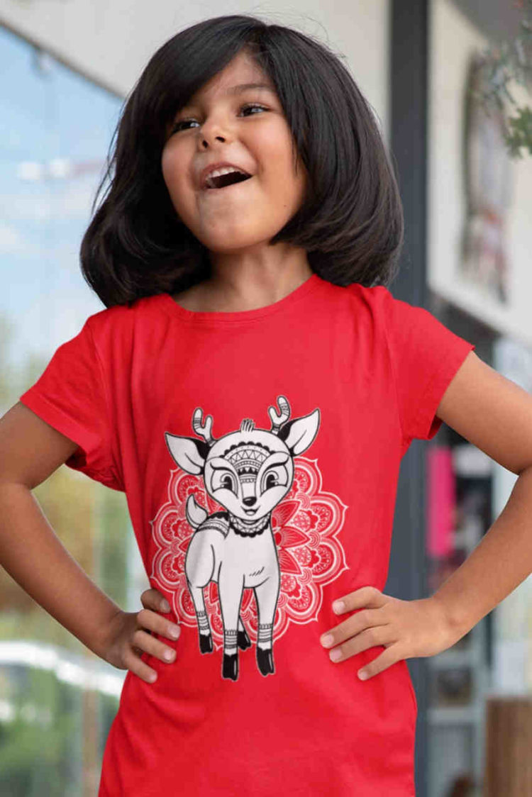 cute girl in red deer mandala tshirt