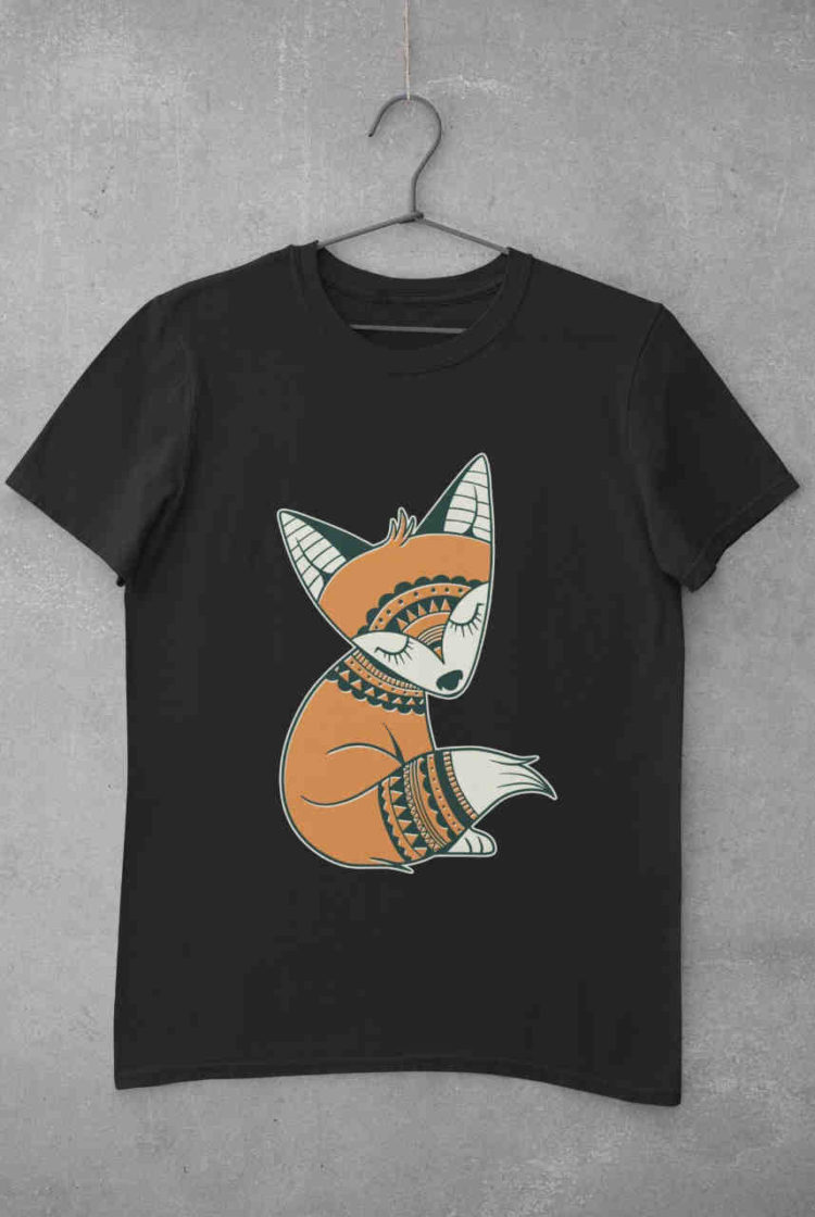 Tribal Fox on Black tshirt