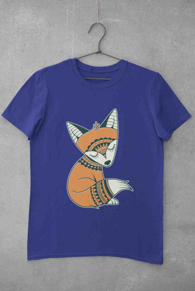 Tribal Fox on deep blue tshirt