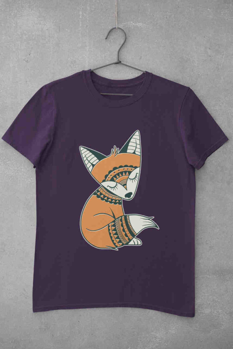 Tribal Fox on purple tshirt