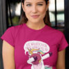 pretty girl in dark pink Teddybear Unicorn tshirt