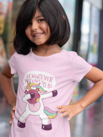 sweet girl in light pink Teddybear Unicorn tshirt