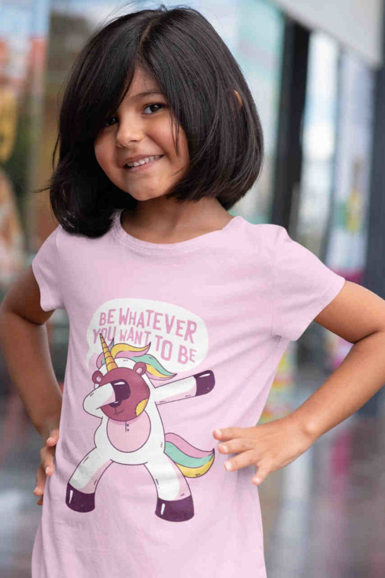sweet girl in light pink Teddybear Unicorn tshirt