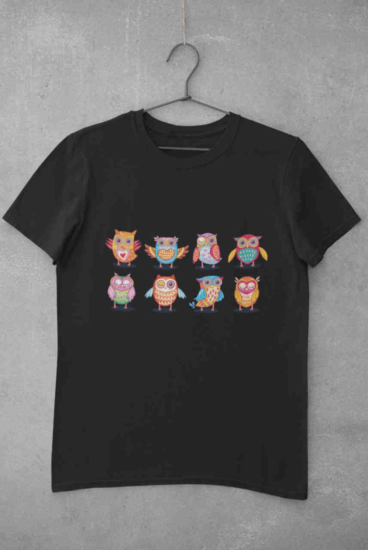 black funny Owl Set tshirt