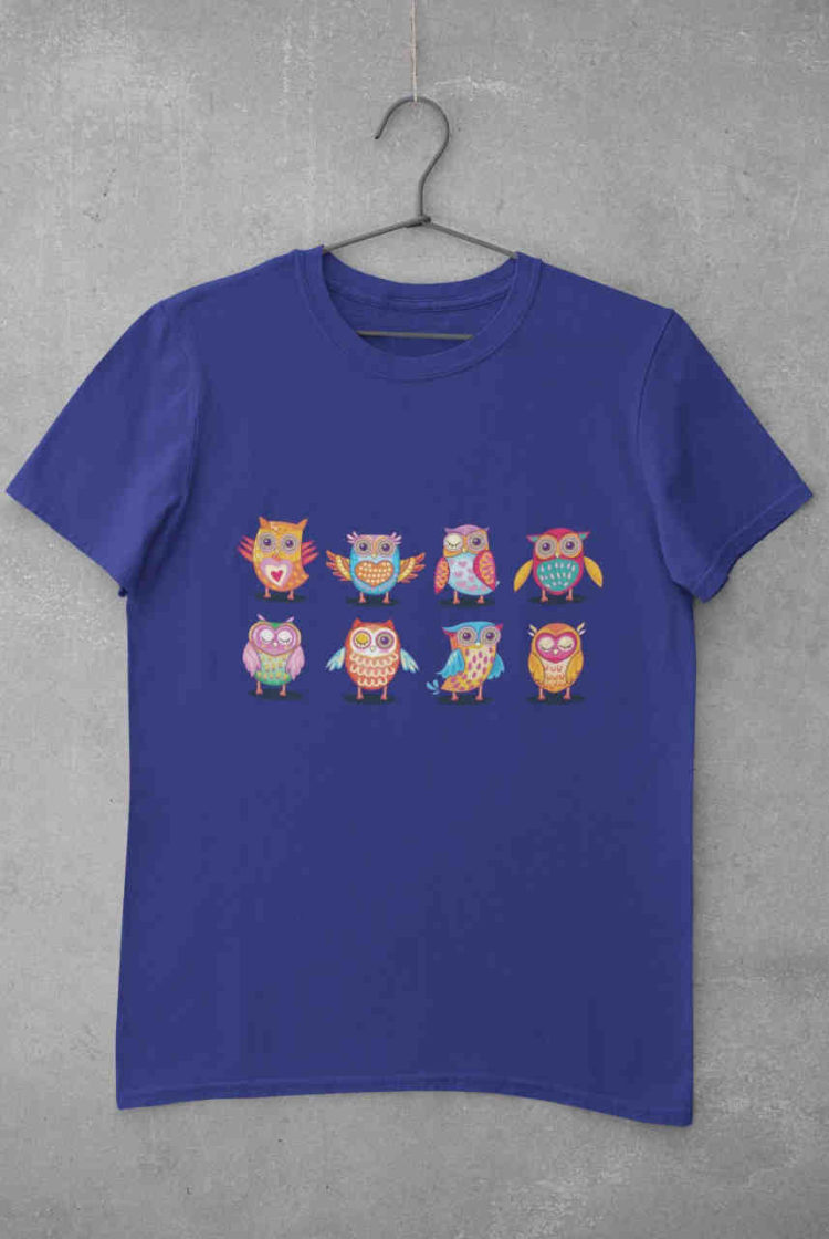 deep blue funny Owl Set tshirt