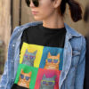 cool girl in black Tshirt with Pop Art Cat with sunglasses