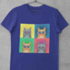 deep blue Tshirt with Pop Art Cat with sunglasses