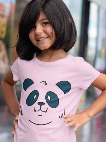 cute girl in light pink Panda face tshirt