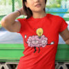 cool girl in red Cute Brain lightbulb cartoon tshirt