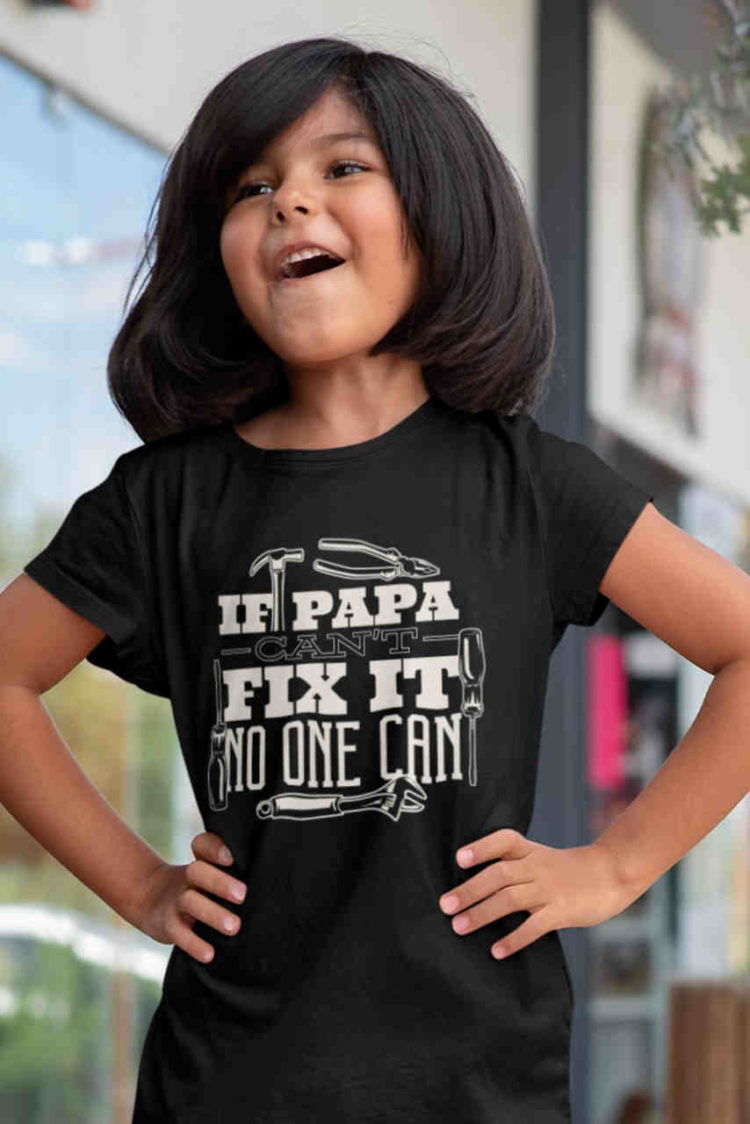 Cute girl in black Papa can fix it tshirt