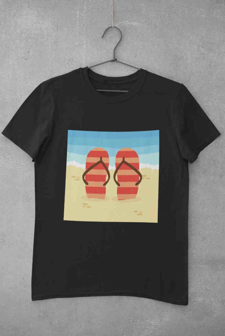 Flip Flops in the sand black tshirt