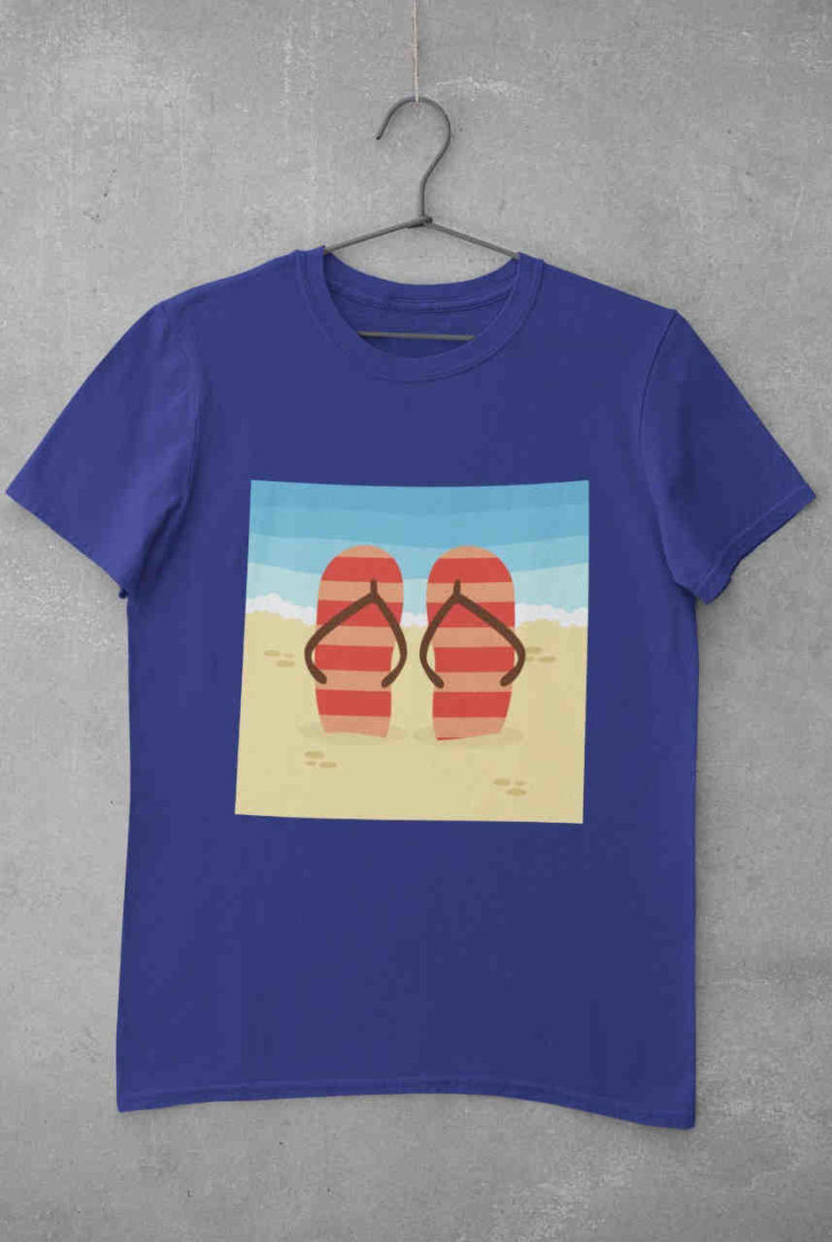 Flip Flops in the sand deep blue tshirt