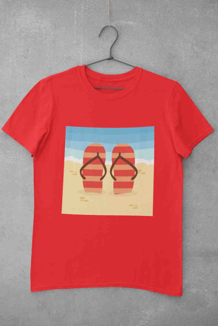 Flip Flops in the sand red tshirt