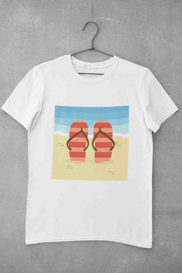 Flip Flops in the sand white tshirt