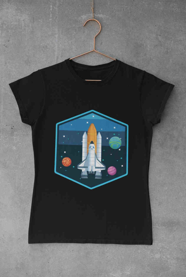 black Rocket in space tshirt