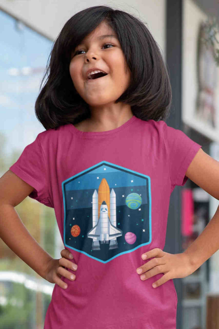 cute girl in purple Rocket in space tshirt