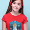 cute girl in red Rocket in space tshirt