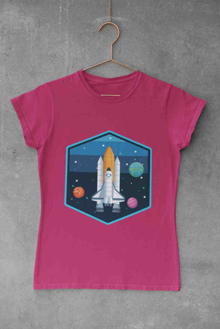 purple Rocket in space tshirt
