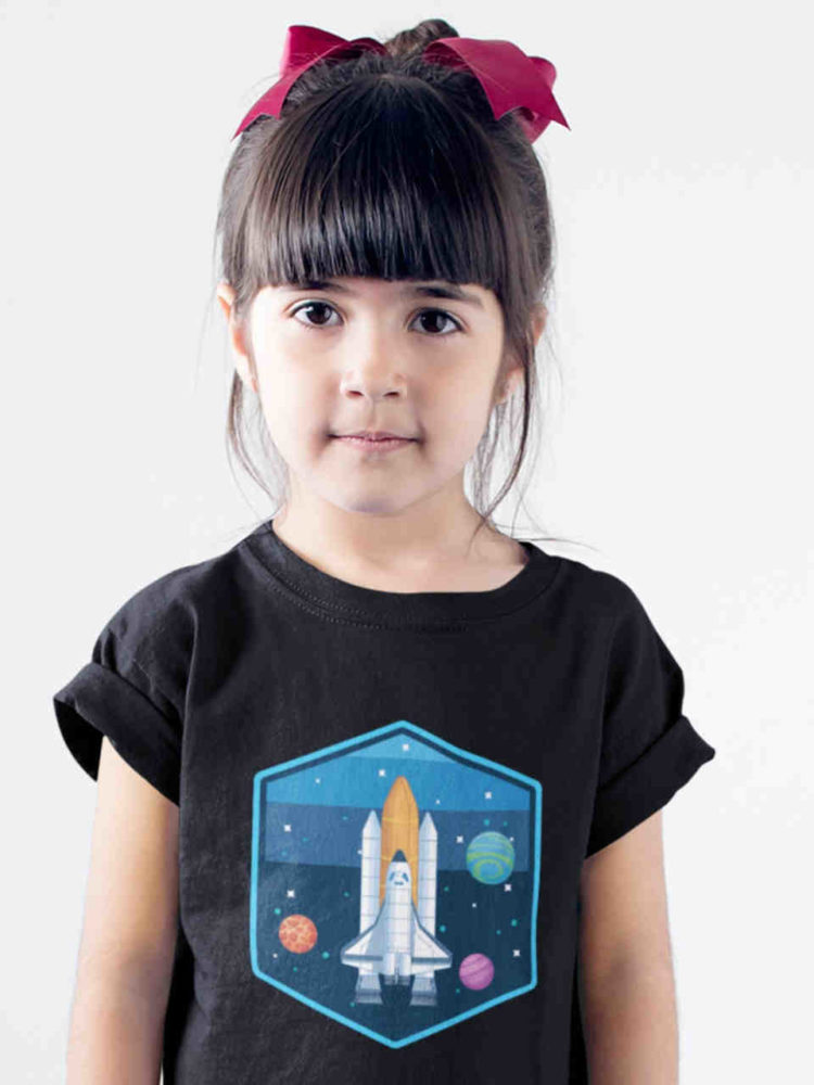 sweet girl in black Rocket in space tshirt