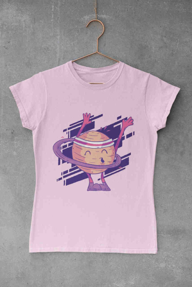 light pink Saturn hula hooping tshirt