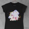 Unicorn with party streamers black tshirt