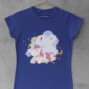 Unicorn with party streamers deep blue tshirt