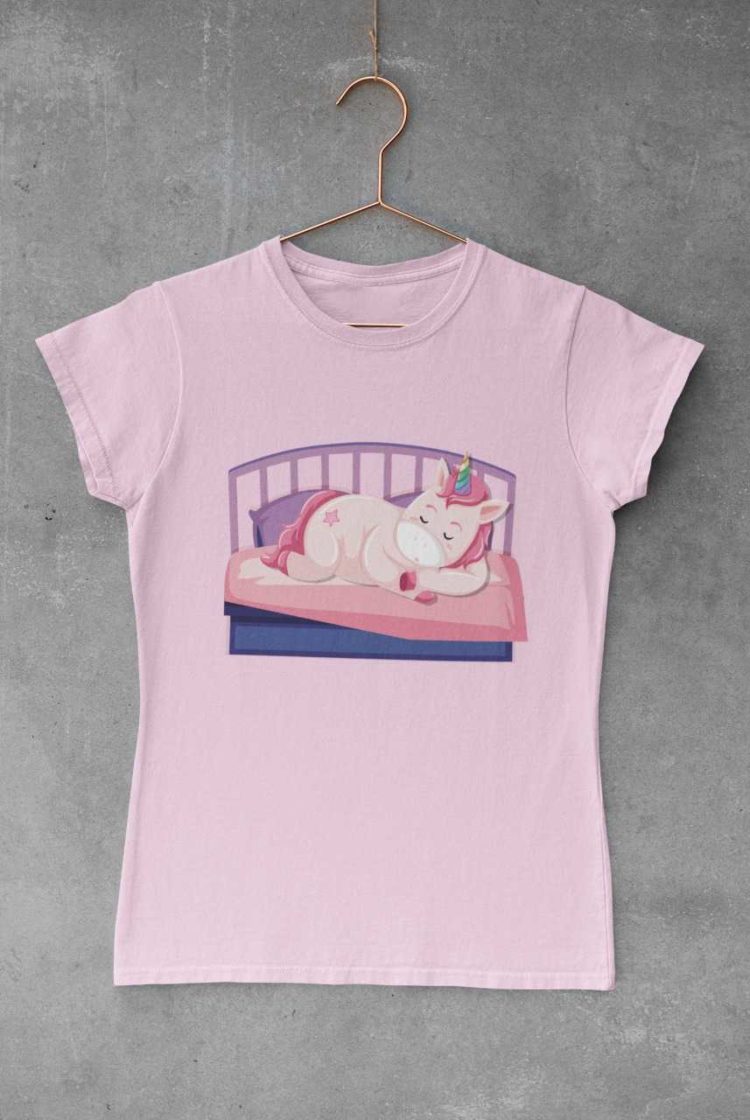 Unicorn sleeping on the bed light pink tshirt