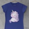 Cute magical unicorn with purple hair deep blue tshirt