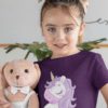 sweet girl in Cute magical unicorn with purple hair purple tshirt