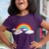cute girl in Pink Unicorn on cloud with rainbow purple tshirt