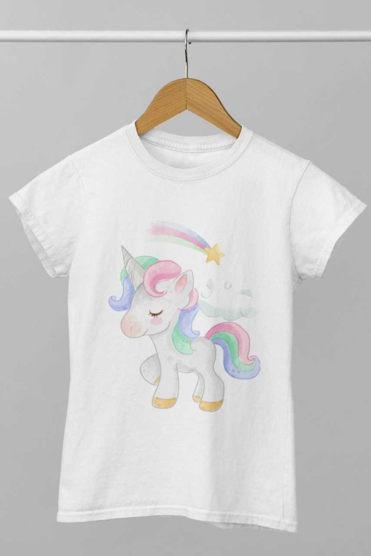 White tshirt with Unicorn with shooting star