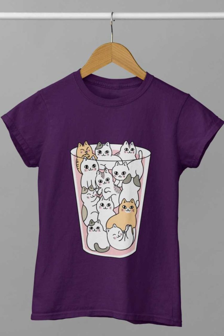 Purple tshirt with Cats in a glass