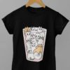black tshirt with Cats in a glass