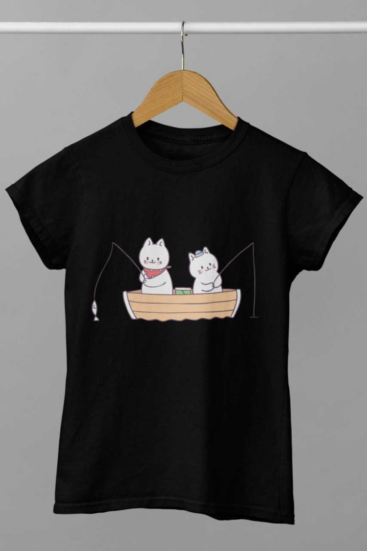 black tshirt with Cats in a boat fishing