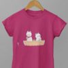 dark pink tshirt with Cats in a boat fishing