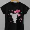 Mouse holding heart balloons on black tshirt