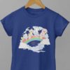 deep blue tshirt with Pig Cat dog bunny duck on rainbow