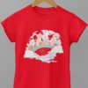 red tshirt with Pig Cat dog bunny duck on rainbow