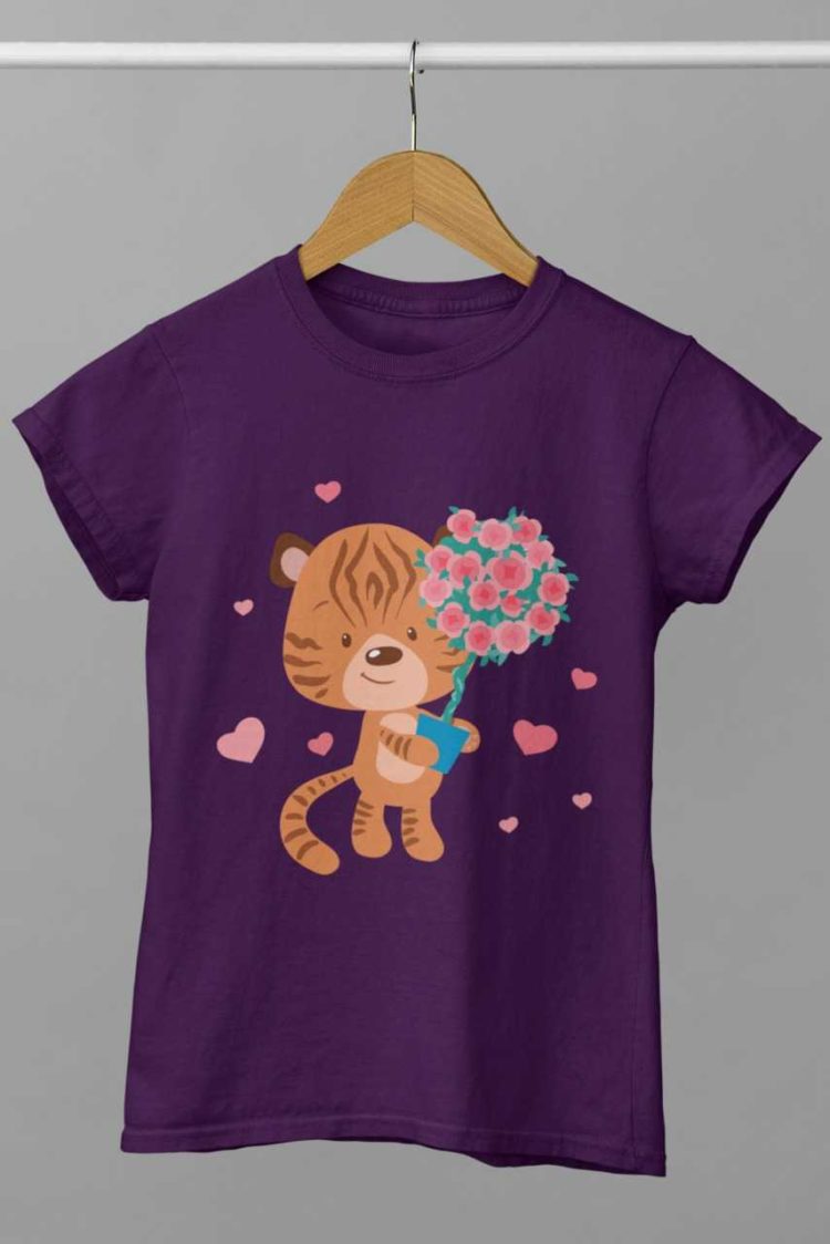Purple tshirt with a Tiger holding roses