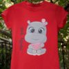 red tshirt with Baby hippo eating watermelon